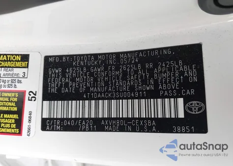 2025 Toyota Camry Se from USA, damaged, VIN 4T1DAACK3SU004911